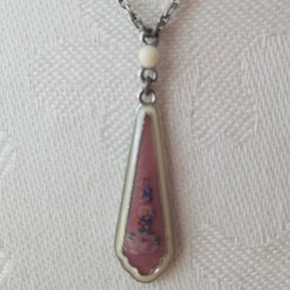 Pink Floral Art Deco Style Necklace/Earrings Set - Picture 4 of 8